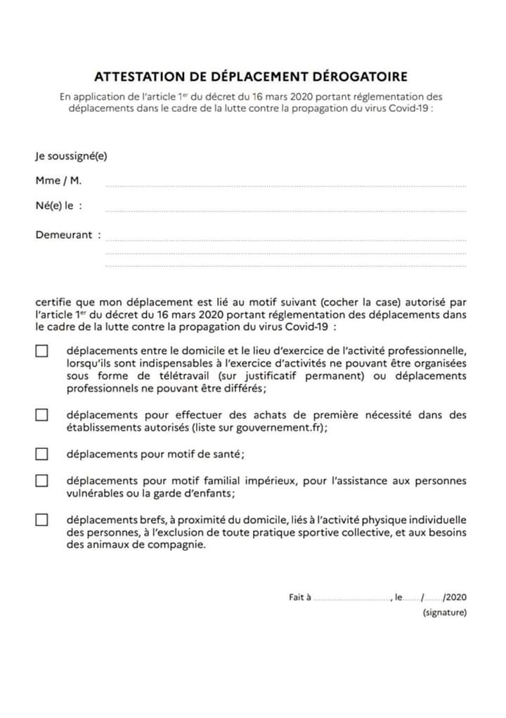 Attestation de déplacement dérogatoire - Crégy-lès-Meaux